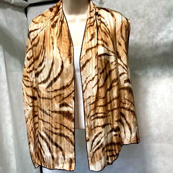 TALBOTS Zebra Designer Scarf Call of the Wild Tan Beige Brown 56 x 14 inches - Picture 6 of 8